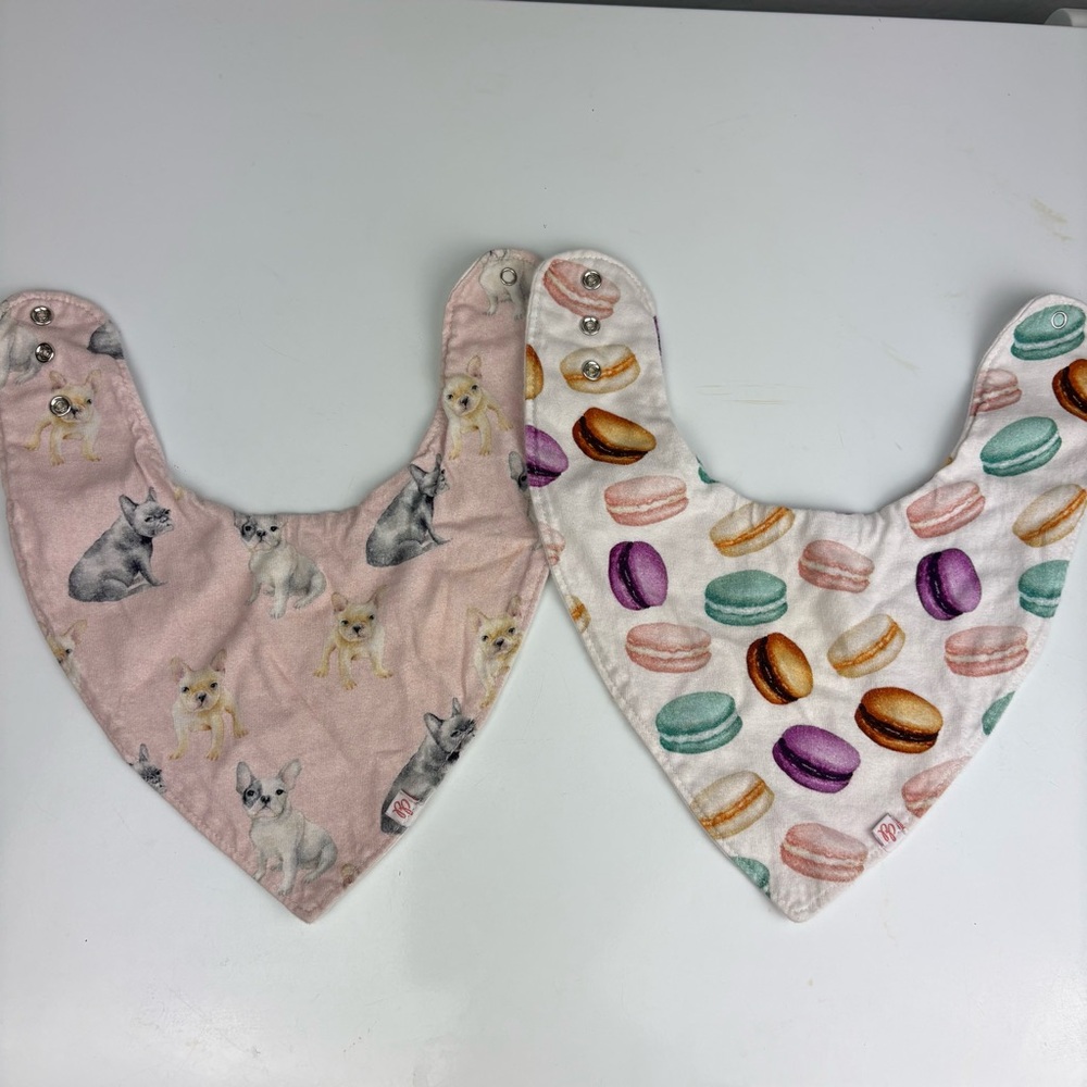 Posh peanut two cotton drool bibs pink french bulldogs and white macarons
